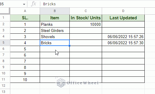 autofill date and time when a cell is changed in google sheet using apps script animated