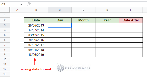 dataset to convert a wrong date format to the correct one using formula