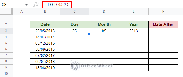 using the left function to extract the day value