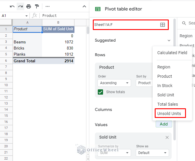 updating the range allows the pivot table to show the column with the custom formula