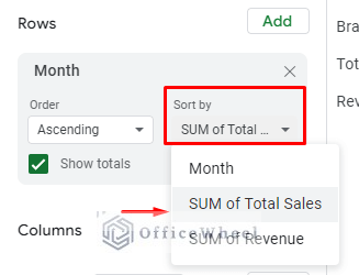 first sort condition for pivot table in google sheets