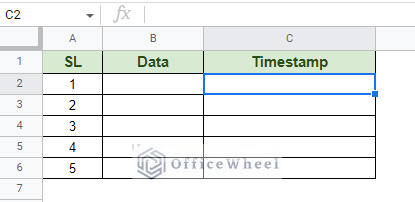 general worksheet holding a timestamp column