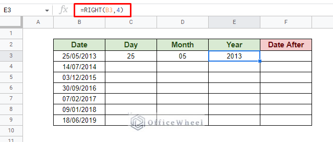 using the right function yo extract the year value
