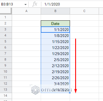continue weekly dates in google sheets