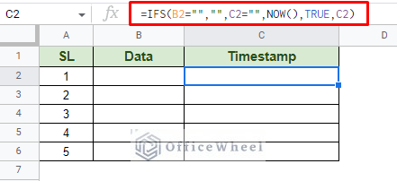 timestamp formula added to the cell