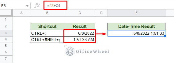 combining the two shortcut results into one to give date-time output