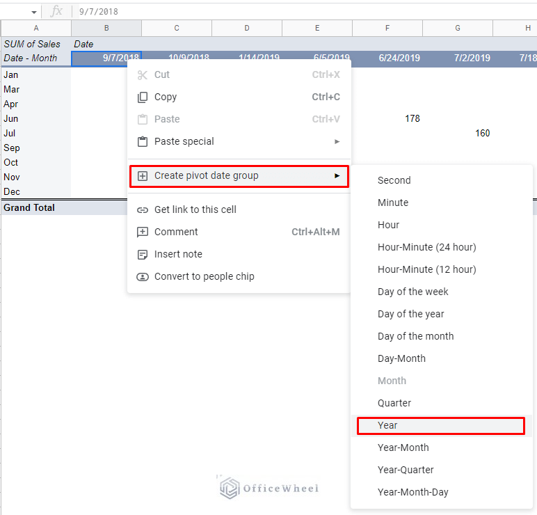 grouping pivot table column date values as years