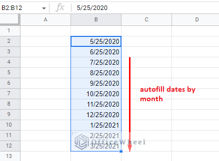 autofill date by month in google sheet