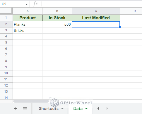 data worksheet with last modified column