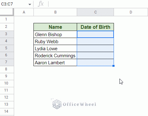 date picker in a blank cell in google sheets using data validation animated