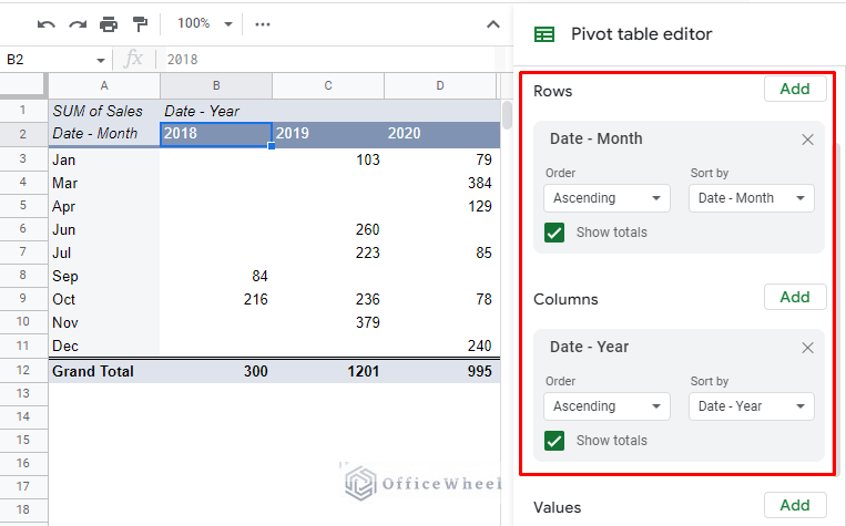 group by month and year in a google sheets pivot table