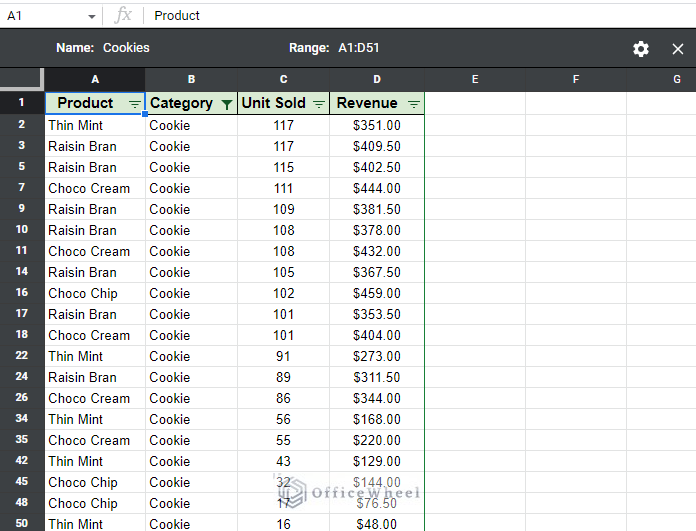 a typical filter views window in google sheets