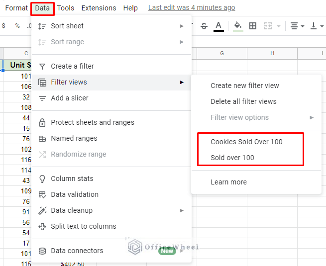 using the data tab to see all the filter views in the current worksheet