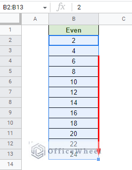 using the fill handle to autofill and even number series in google sheets