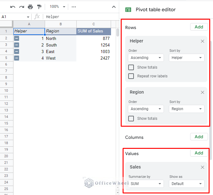 conditions to set a custom sort google sheets pivot table