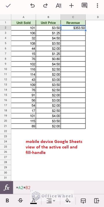 active cell in google sheets mobile