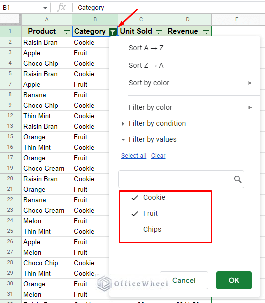 filter by value criteria