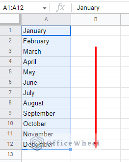 using the fill handle to autofill a series of months in google sheets