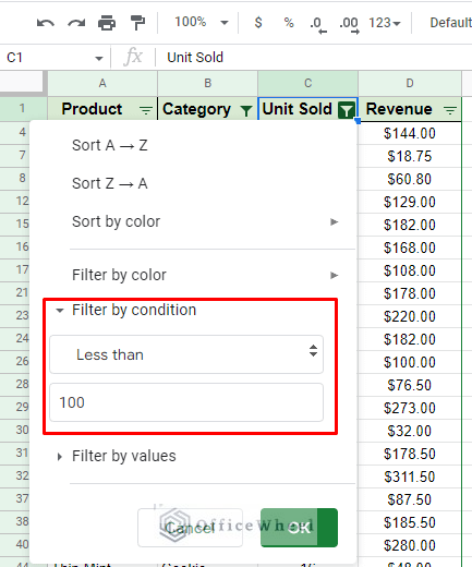 filter by condition criteria