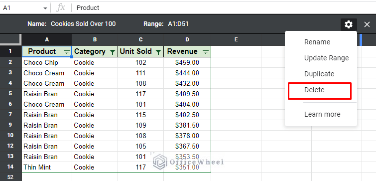 the delete option in the filter views option menu