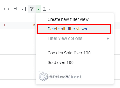 delete all filter view from the filter menu of the toolbar