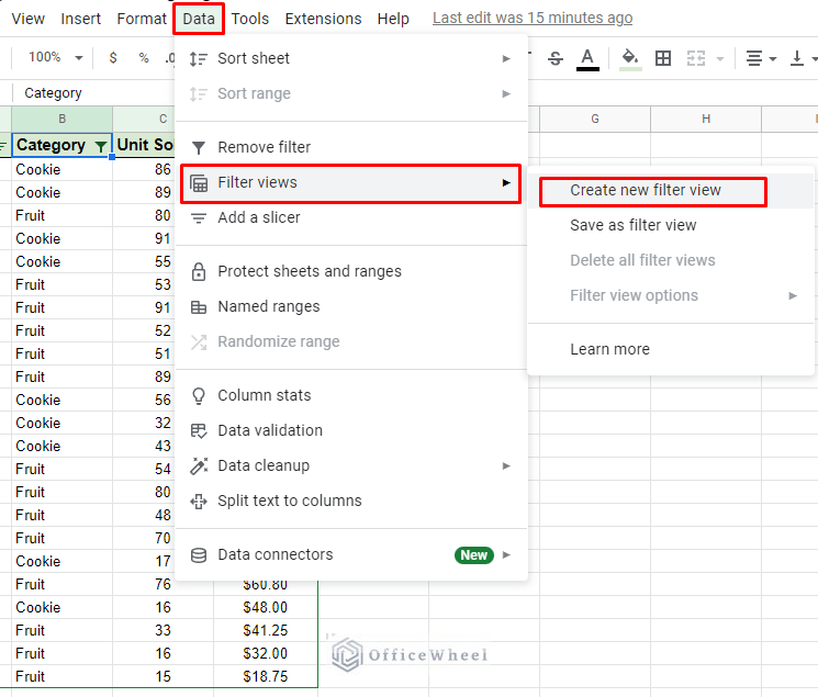 filter views in google sheets from the data tab