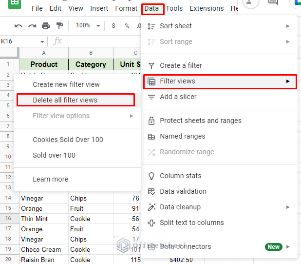 delete all filter views from the data tab