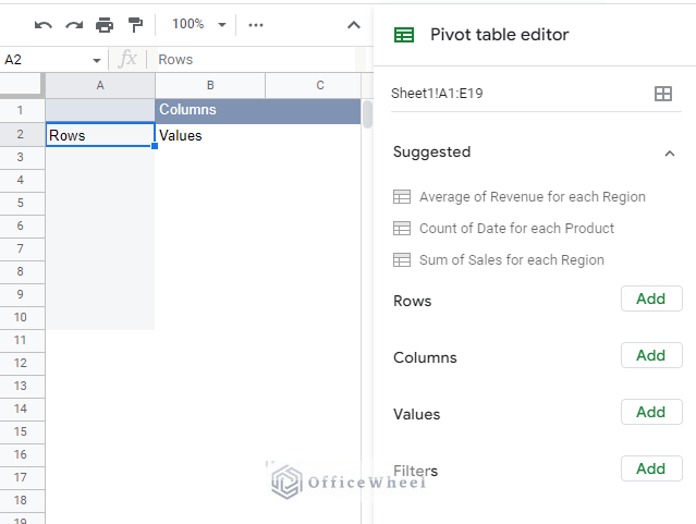 base layout of the pivot table after it is created