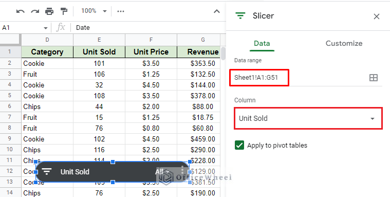 unit sold slicer added to the dataset