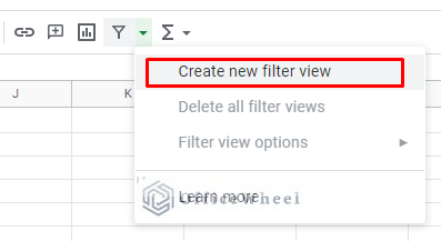 create new filter view option in google sheets
