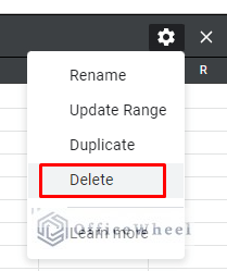 the delete option for filter view in google sheets