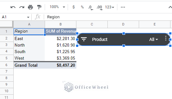 positioning the slicer beside the pivot table in google sheets
