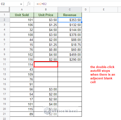Formula Autofill stops when the adjacent cell is blank