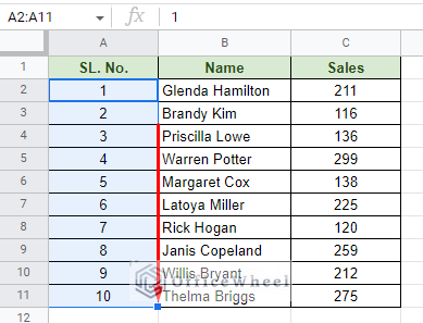use fill handle to autofill a number sequence in google sheets