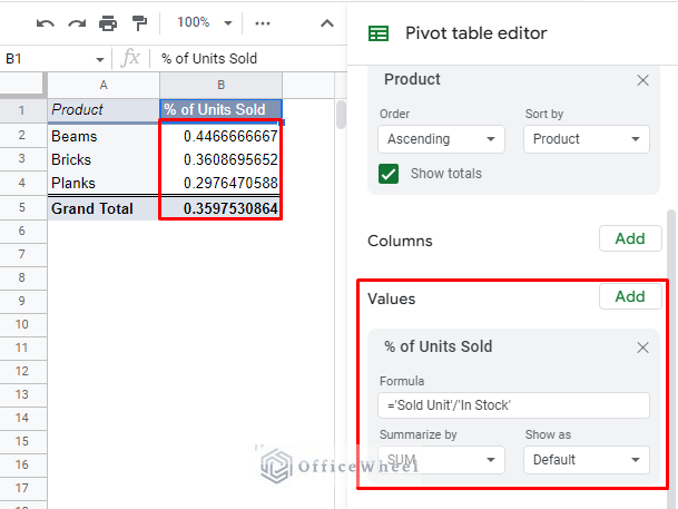 adding percentage of total sold in the calculated field