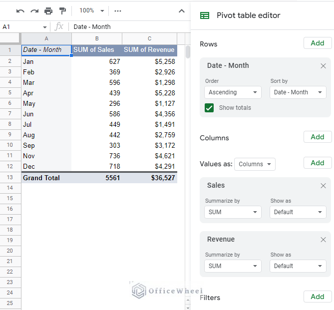 google sheets pivot table grouped by months