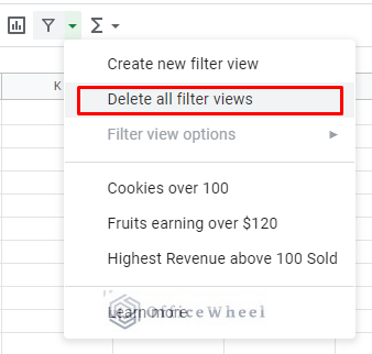delete all filter views option in google sheets