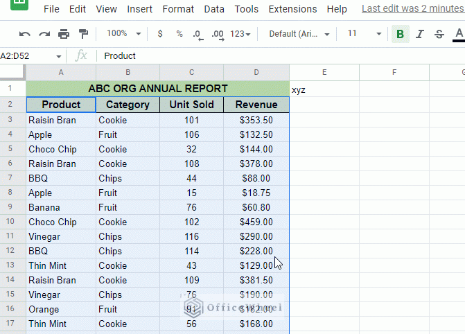 manually select the range of data to set the filter in google sheets