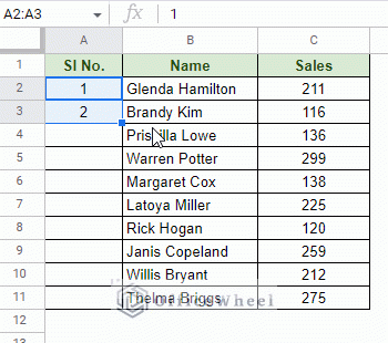 using the double click method to autofill a series of numbers