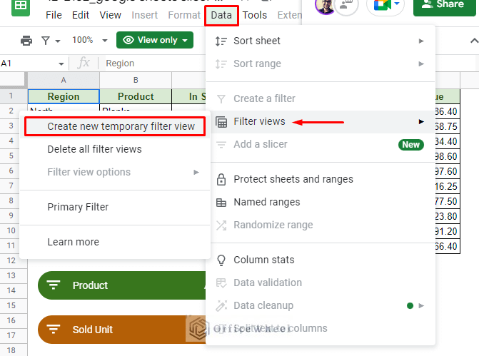 you can now create a temporary filter as a view only user in google sheets