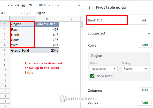 the new data does not show up in the pivot table