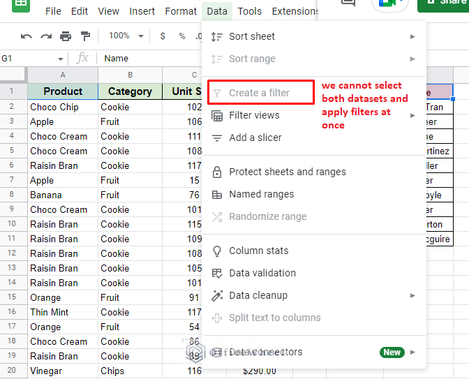 you cannot apply more than one filter in a google sheets worksheet
