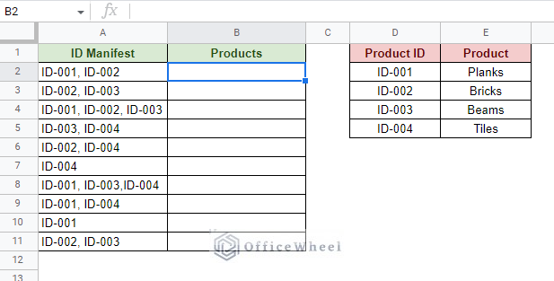 sample worksheet to substitute multiple values in google sheets