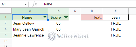 filter by partial text condition using custom formula in google sheets