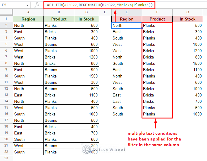 filter for multiple conditions in a single column in google sheets using the filter function