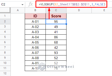 using vlookup to autofill based on value from another worksheet in google sheets