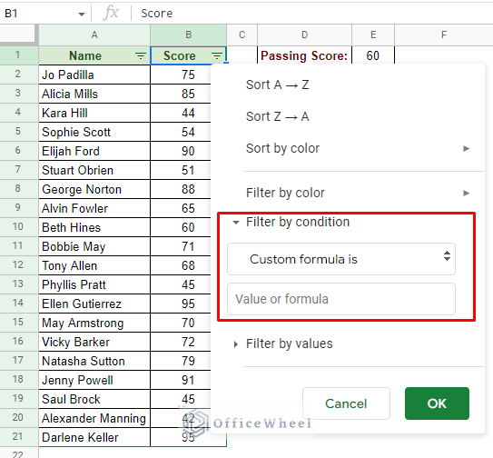 the custom formula is option in the filter by condition menu