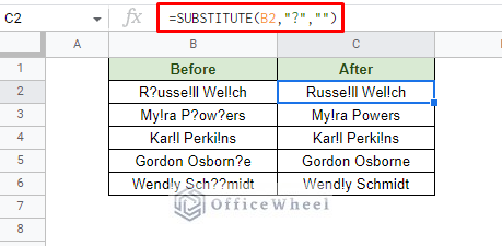removing a special character from a string using the substitute function