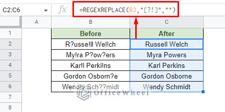 removing special characters from a string in google sheets using regexreplace formula