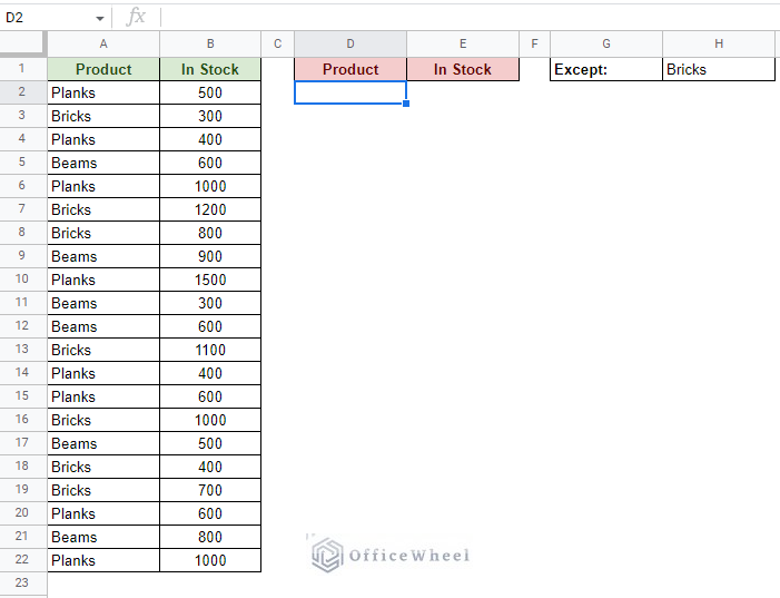 sample worksheet to apply a filter to